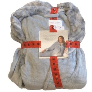 NWT Carole Hochman Women Long Plush Wrap Robe with Patch Pockets Blue SZ- Medium